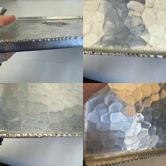Vtg Hammercraft Hand Hammered Aluminum Serving Tray Handles Grape Design Texture - Picture 5 of 11